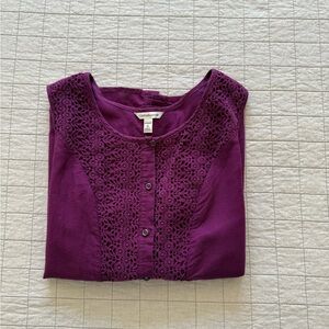 Croft & Barrow Women's Deep Purple Crochet Blouse